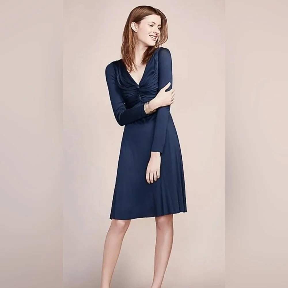 Bailey 44 Anthropogie Dress Sz M Sapphire Blue Twist Ruched Jersey Knit NWT